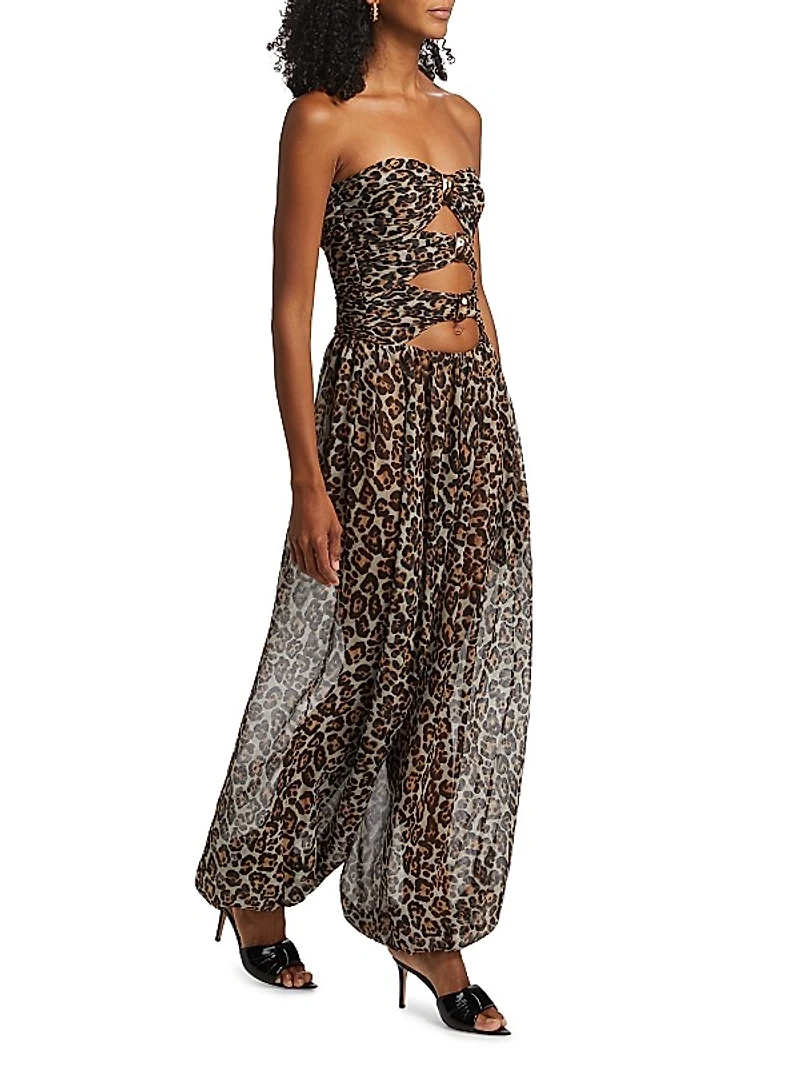 Mora Leopard Print Strapless Jumpsuit
