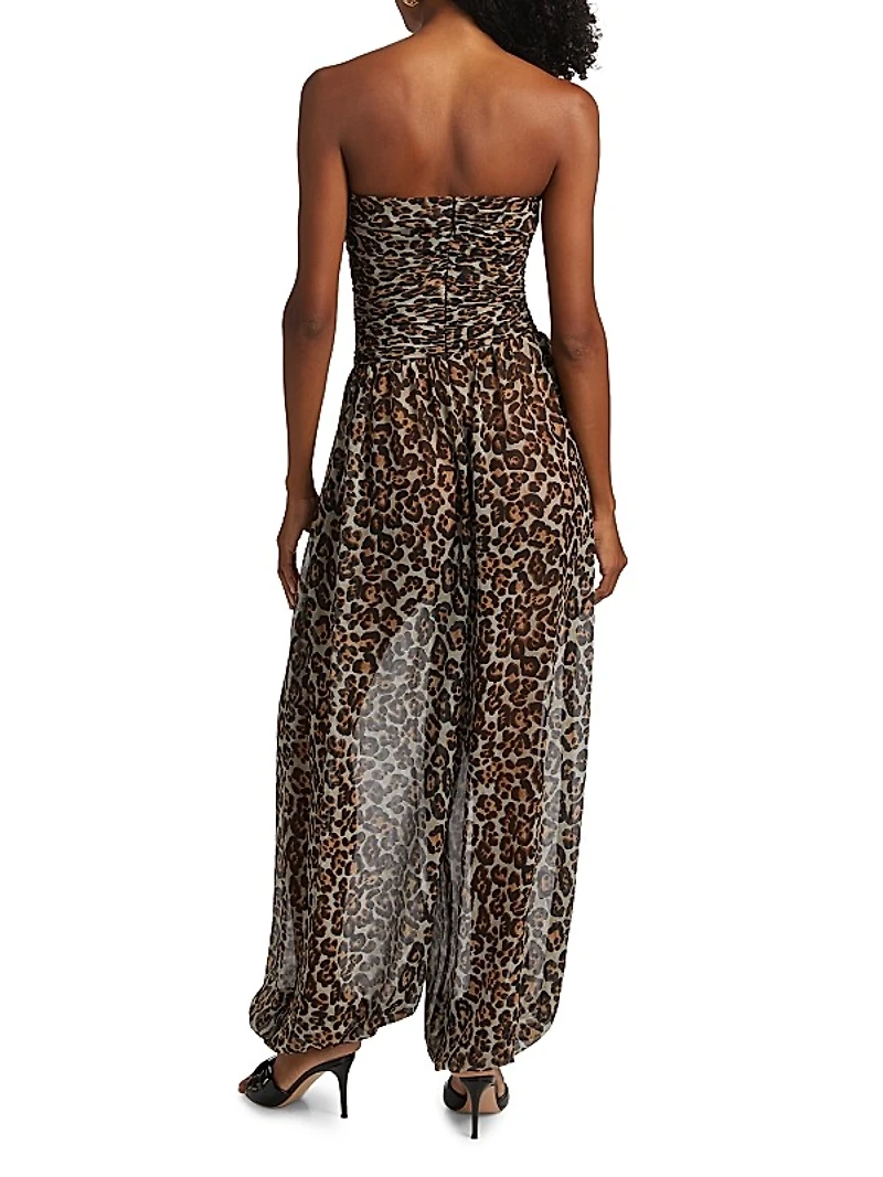 Mora Leopard Print Strapless Jumpsuit