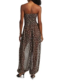 Mora Leopard Print Strapless Jumpsuit