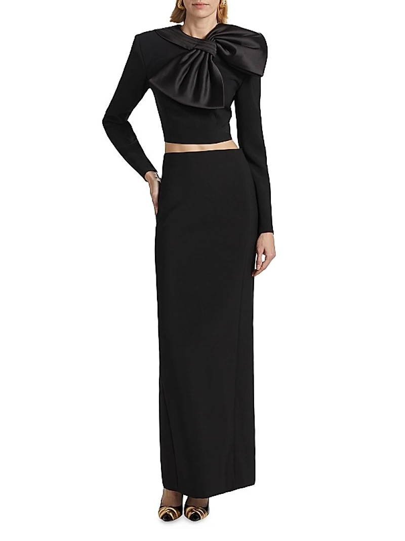 Arlet Bow Long-Sleeve Crop Top