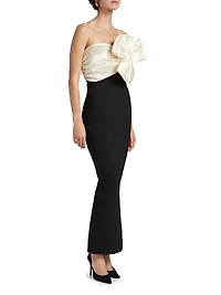 Kane Satin Bow Column Cocktail Dress