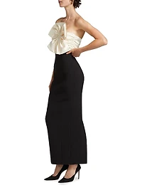 Kane Satin Bow Column Cocktail Dress