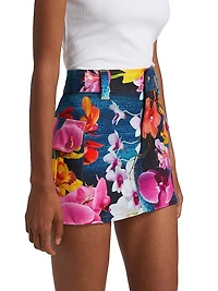 Orchid Floral Denim Cargo Miniskirt