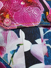 Orchid Floral Denim Cargo Miniskirt