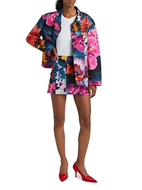 Orchid Floral Denim Cargo Miniskirt