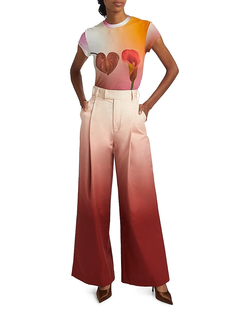 Ombré Cotton High-Rise Wide-Leg Pants
