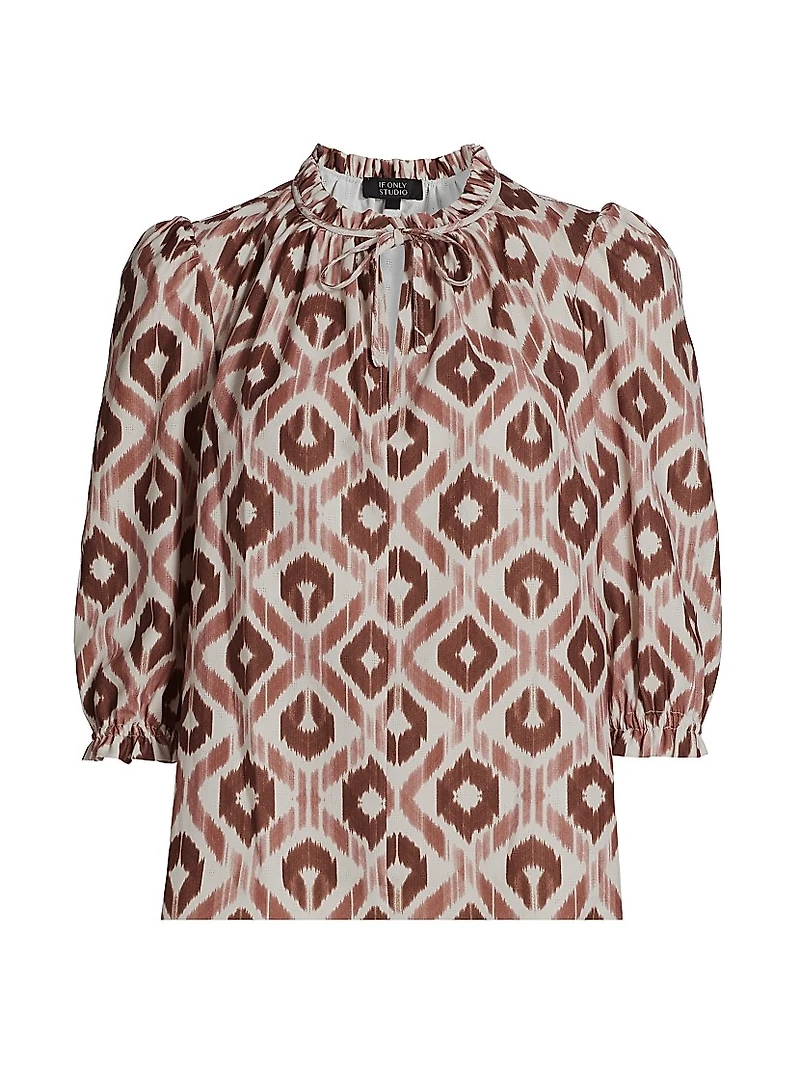 Ikat-Inspired Ruffled-Trim Blouse