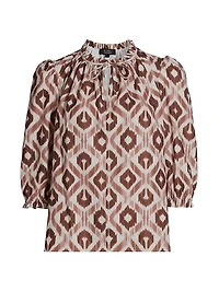 Ikat-Inspired Ruffled-Trim Blouse