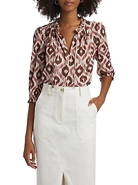 Ikat-Inspired Ruffled-Trim Blouse