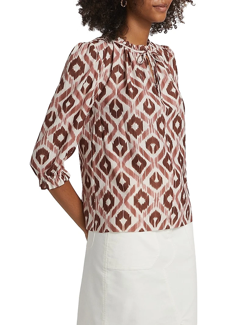 Ikat-Inspired Ruffled-Trim Blouse