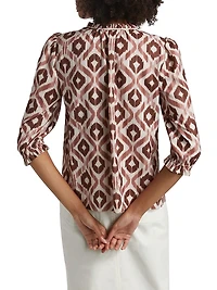 Ikat-Inspired Ruffled-Trim Blouse