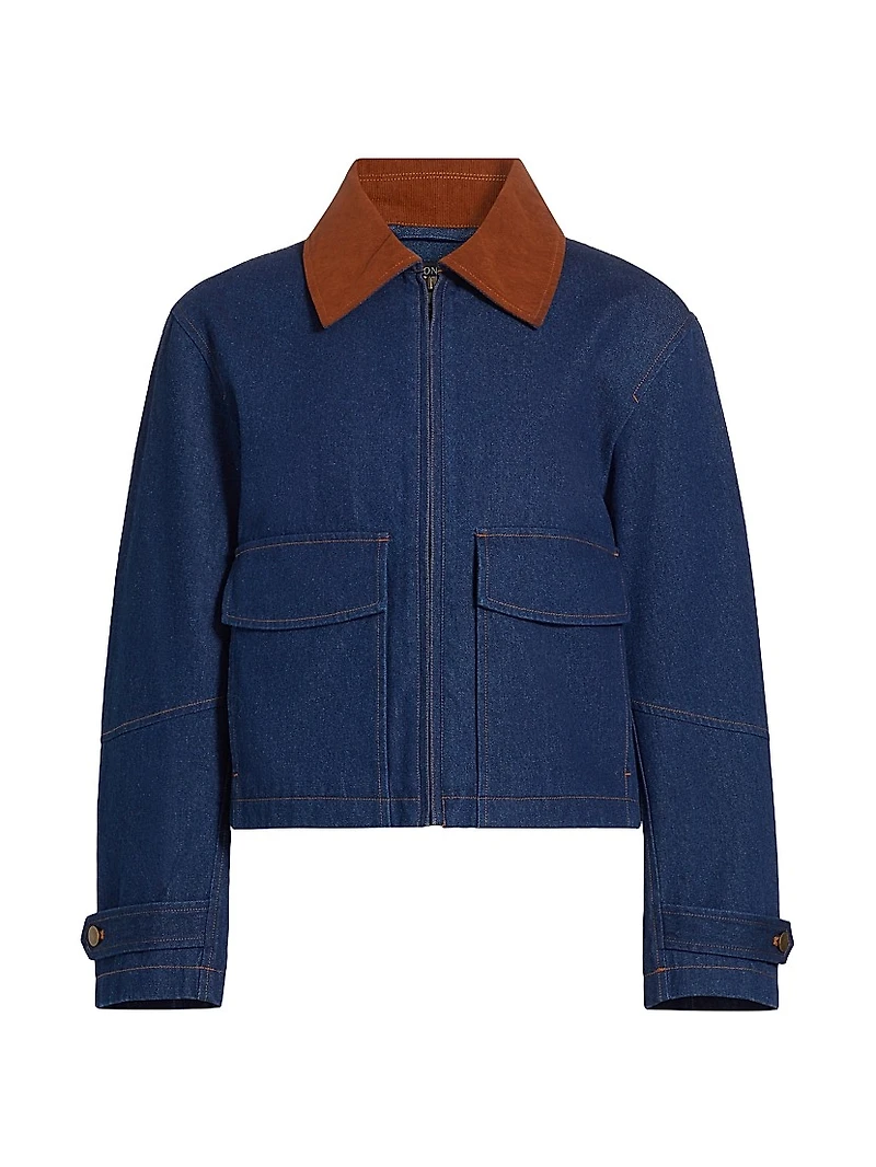 Corduroy-Collar Denim Jacket