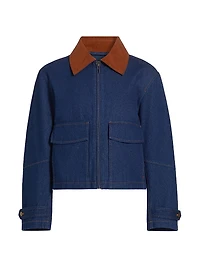 Corduroy-Collar Denim Jacket