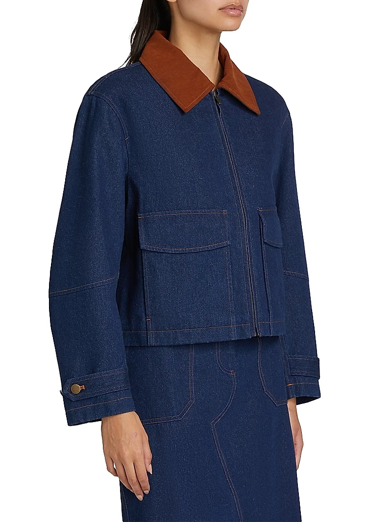 Corduroy-Collar Denim Jacket