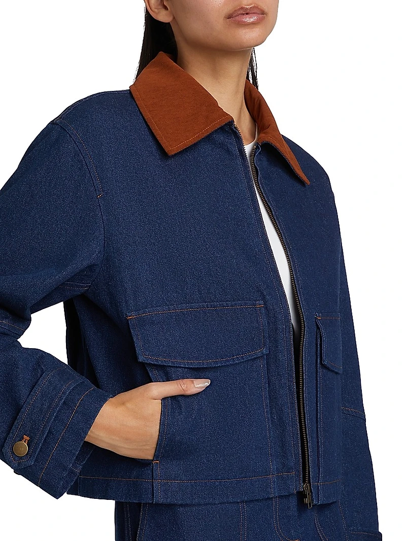 Corduroy-Collar Denim Jacket