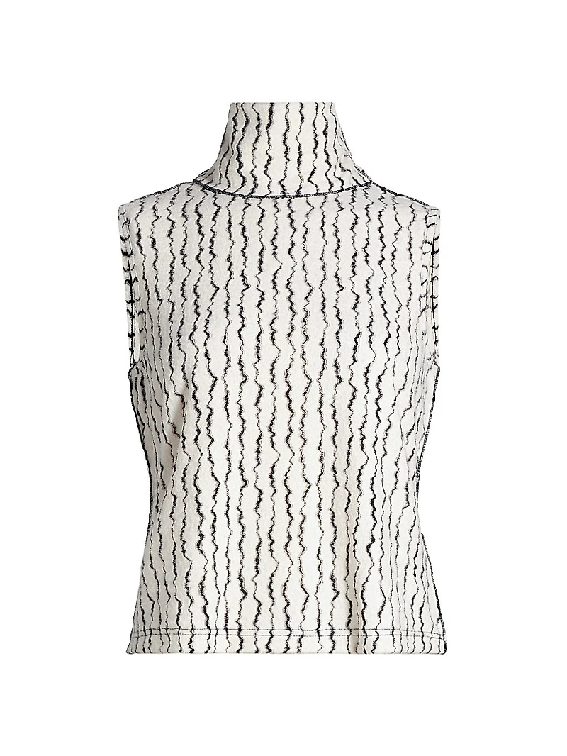 Textured Wave Sleeveless Turtleneck Top