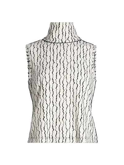 Textured Wave Sleeveless Turtleneck Top