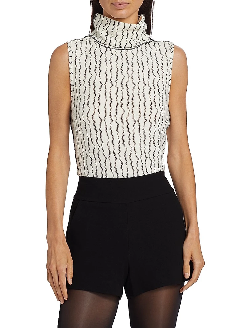 Textured Wave Sleeveless Turtleneck Top