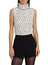 Textured Wave Sleeveless Turtleneck Top