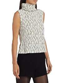 Textured Wave Sleeveless Turtleneck Top