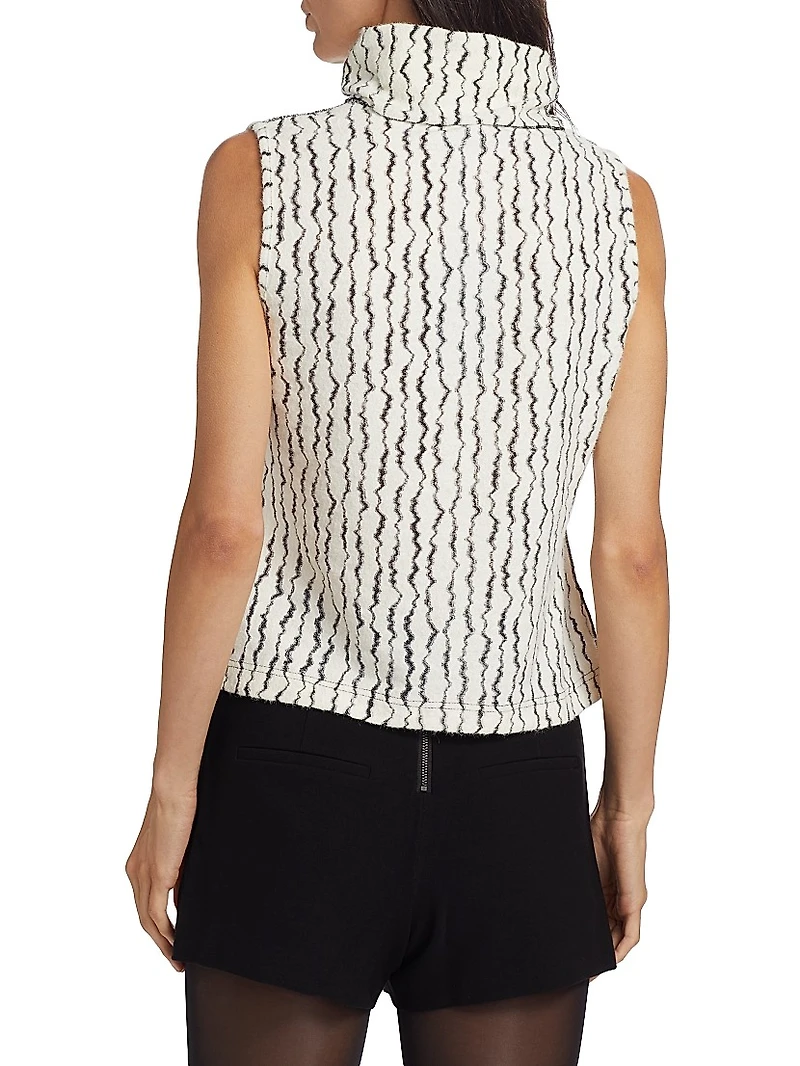 Textured Wave Sleeveless Turtleneck Top