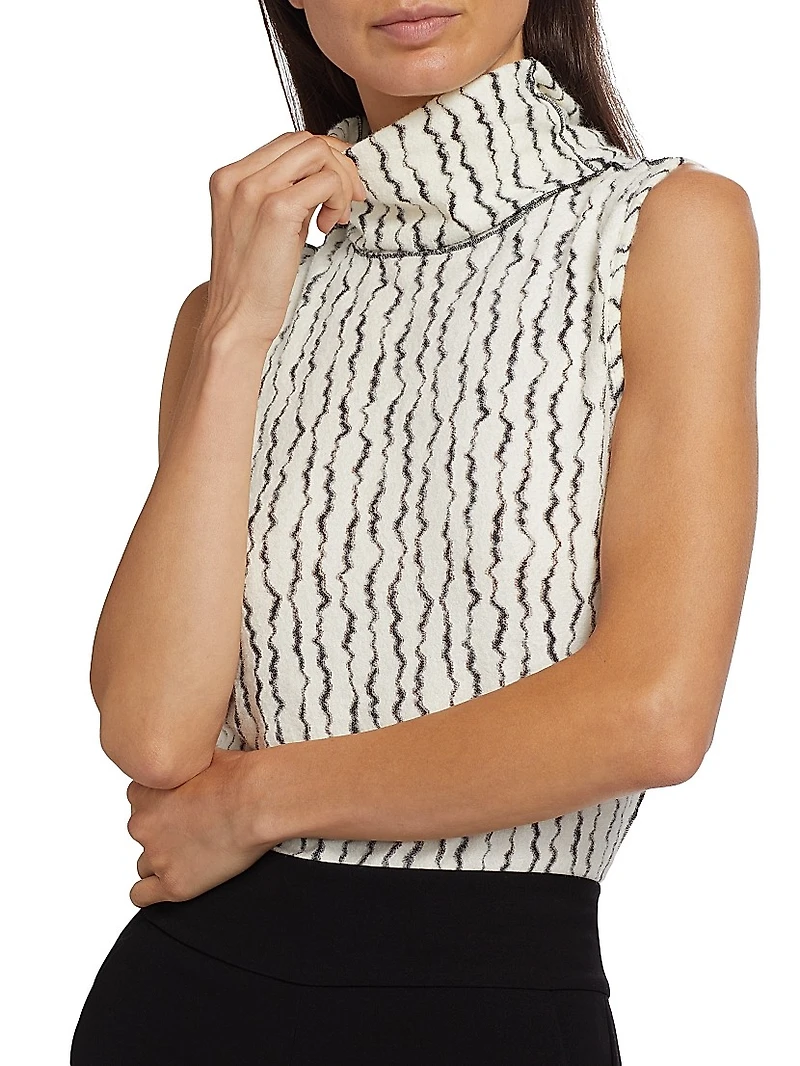 Textured Wave Sleeveless Turtleneck Top