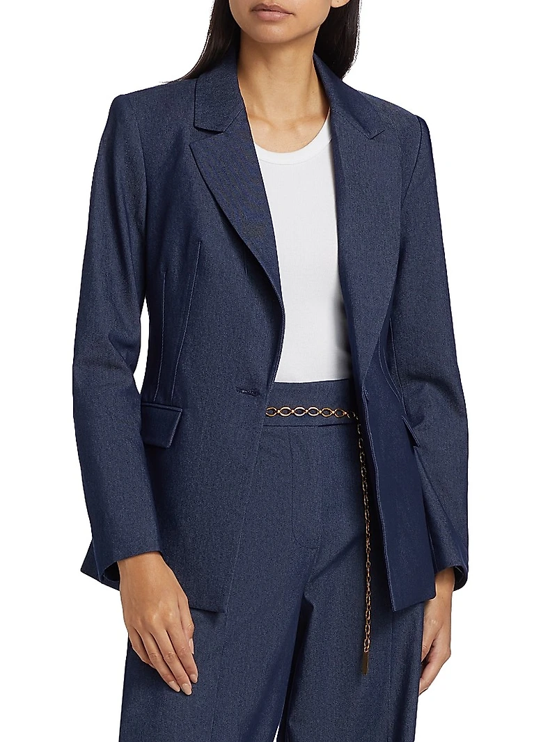 Stretch-Denim Single-Breasted Blazer