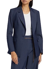 Stretch-Denim Single-Breasted Blazer