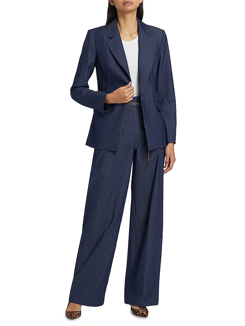 Stretch-Denim Single-Breasted Blazer