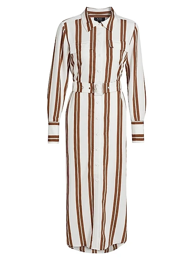 Striped Crepe Midi Shirtdress