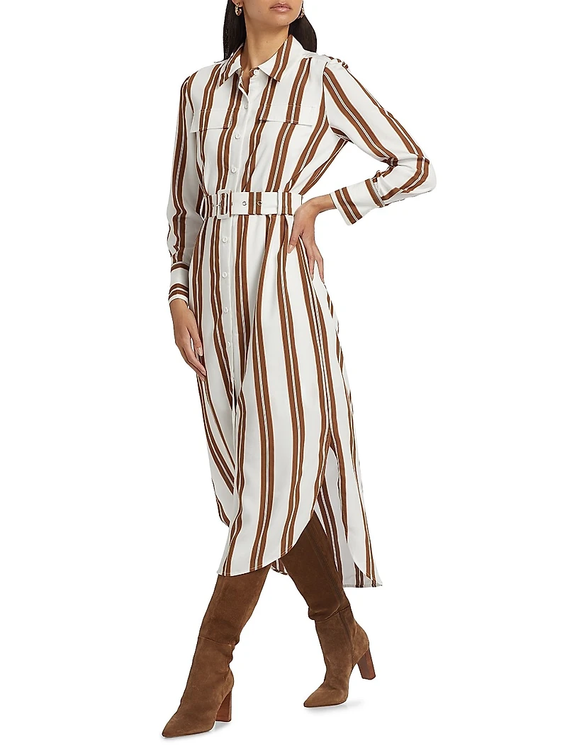 Striped Crepe Midi Shirtdress