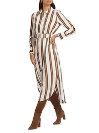 Striped Crepe Midi Shirtdress