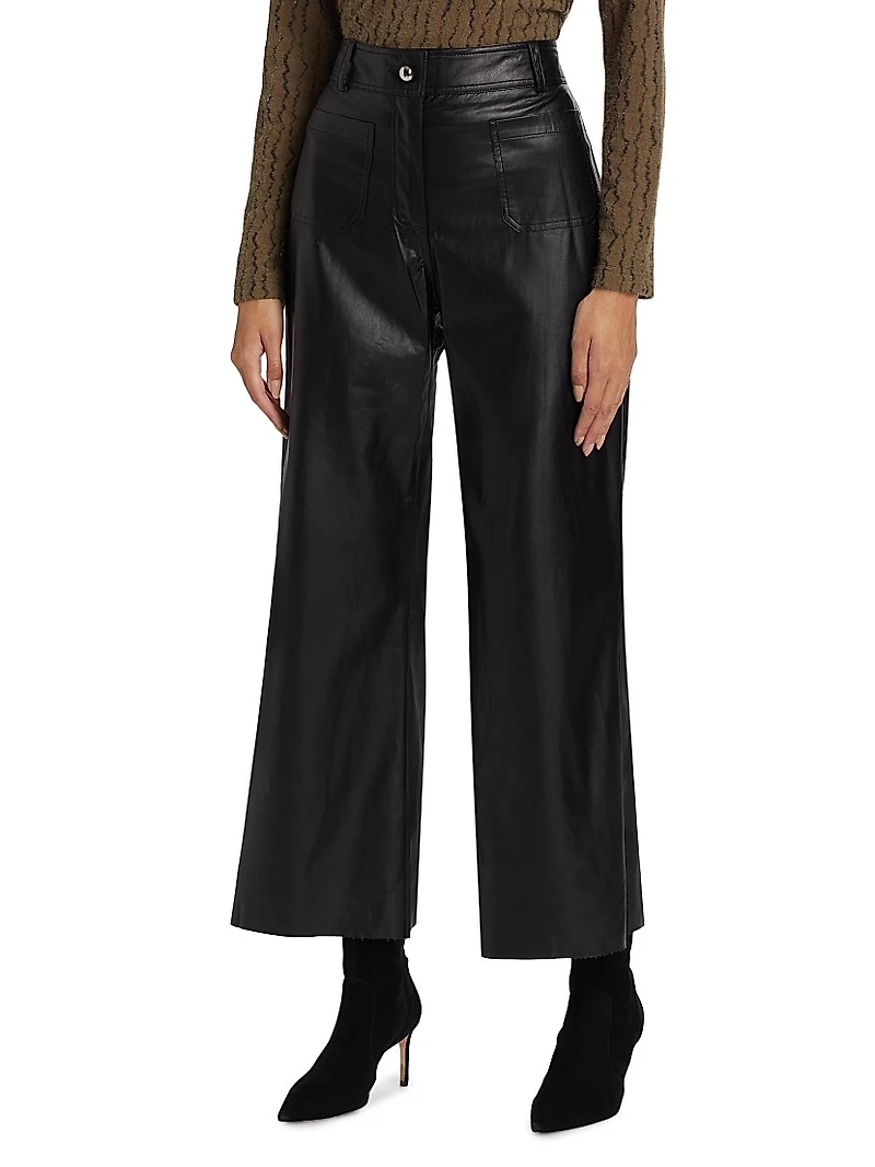 Faux Leather Wide-Leg Pants