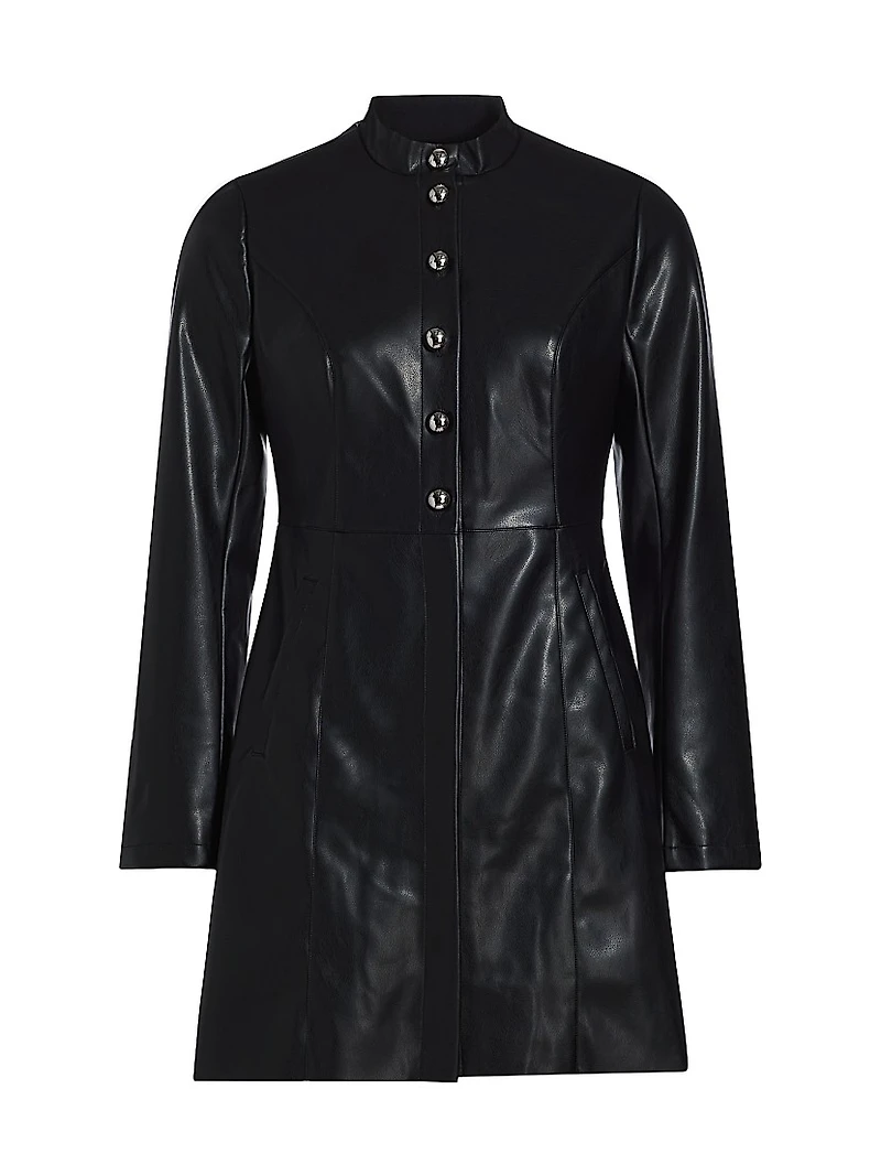 Faux-Leather Mini Shirtdress
