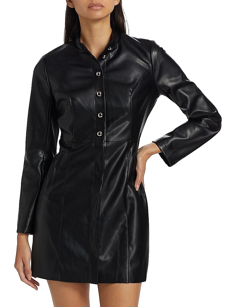 Faux-Leather Mini Shirtdress