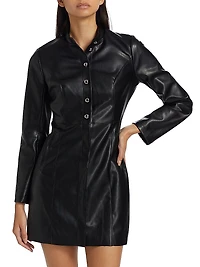 Faux-Leather Mini Shirtdress