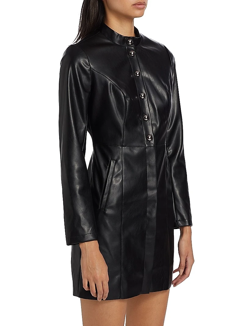 Faux-Leather Mini Shirtdress