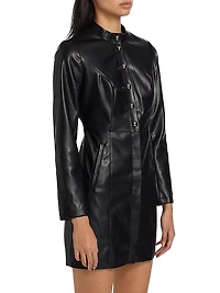 Faux-Leather Mini Shirtdress