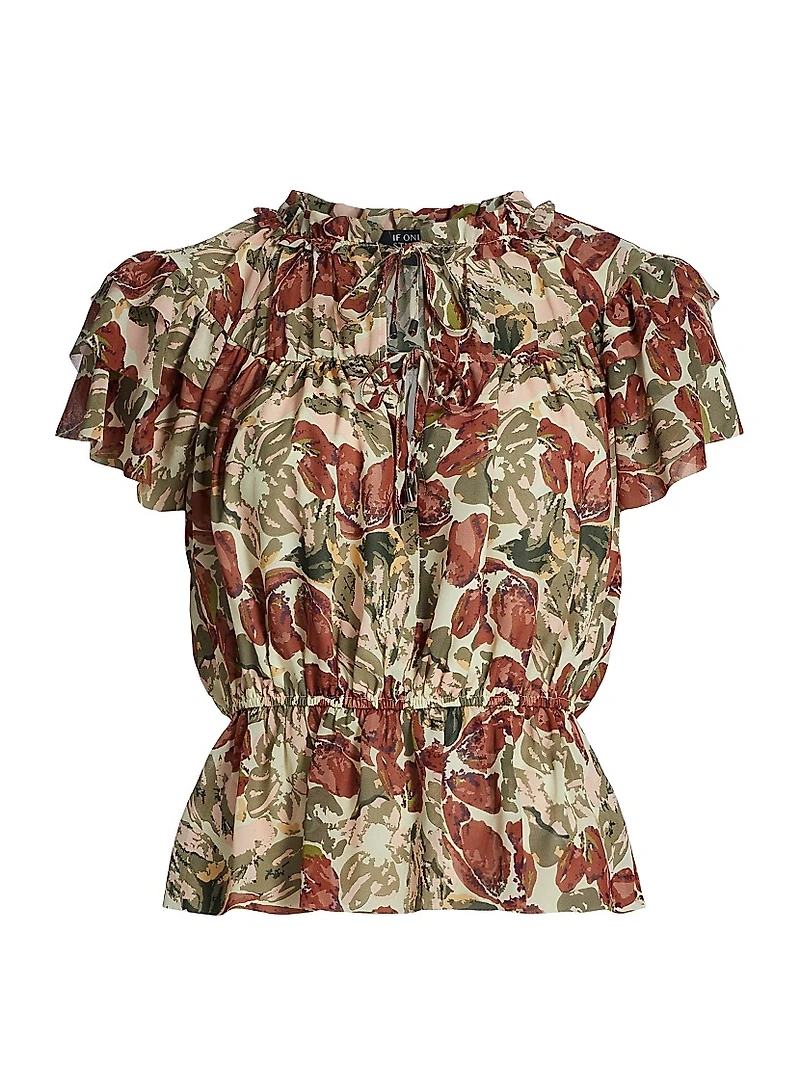 Floral Ruffled Short-Sleeve Top