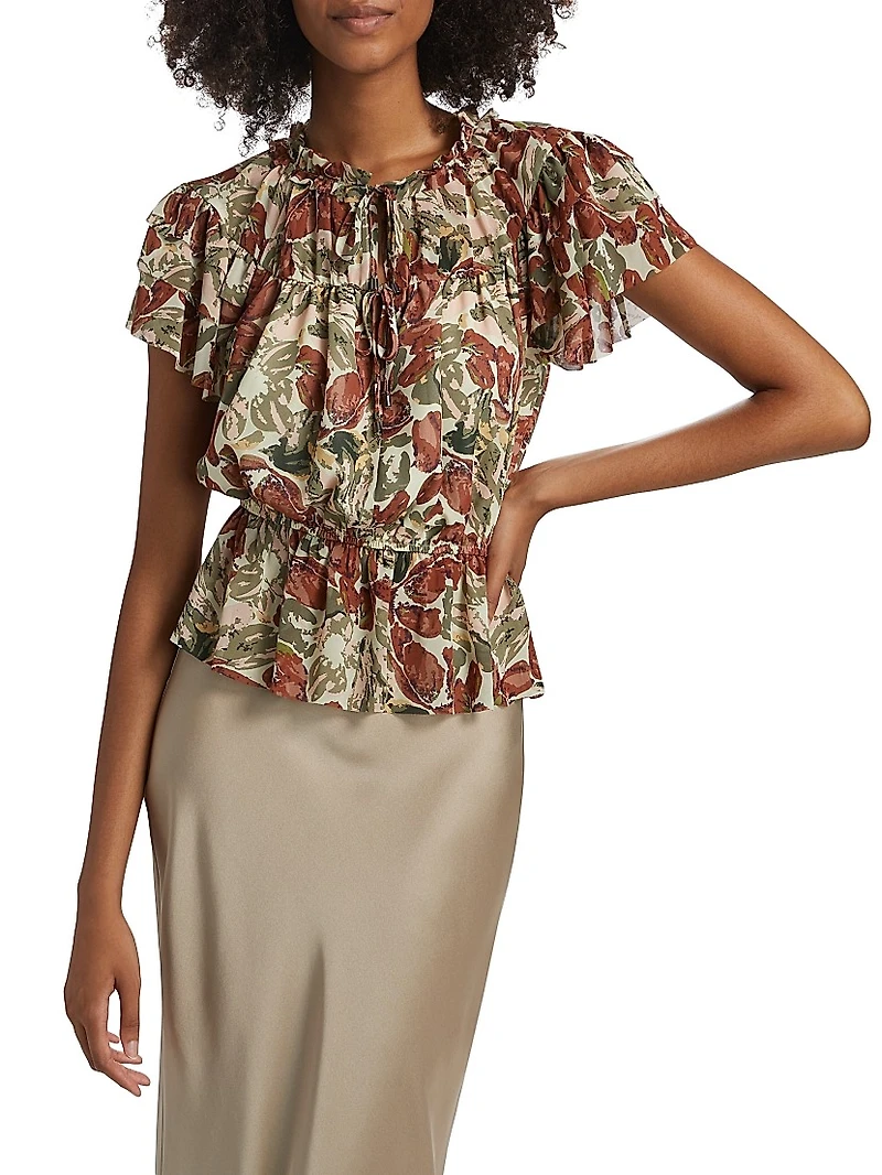Floral Ruffled Short-Sleeve Top