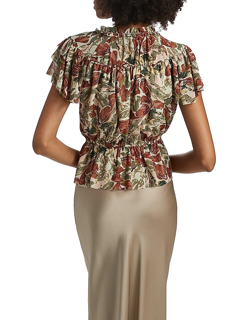 Floral Ruffled Short-Sleeve Top