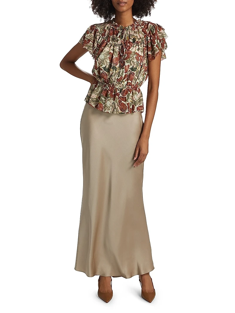 Floral Ruffled Short-Sleeve Top