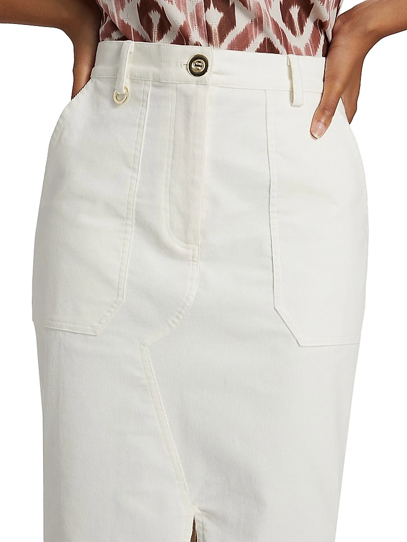 Stretch Corduroy Midi-Skirt