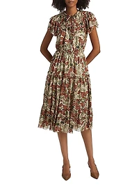 Painterly Tiered Ruffled Dress