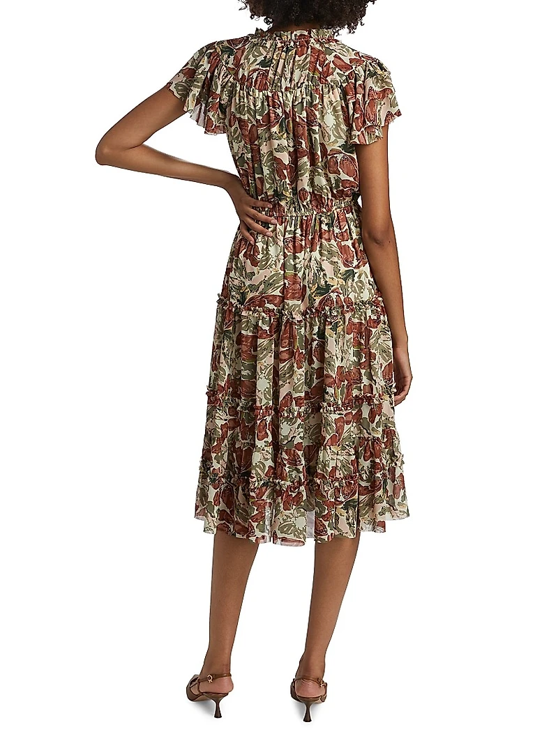 Painterly Tiered Ruffled Dress