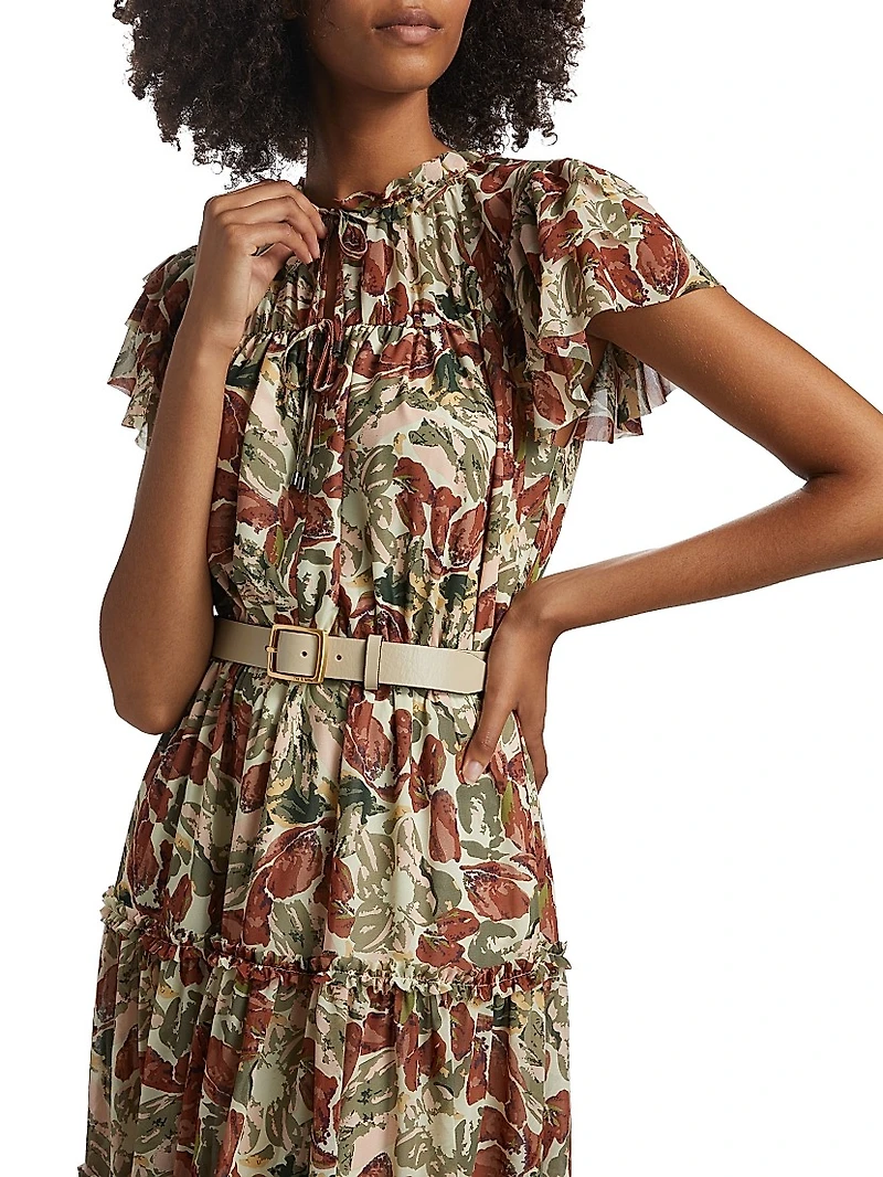 Painterly Tiered Ruffled Dress