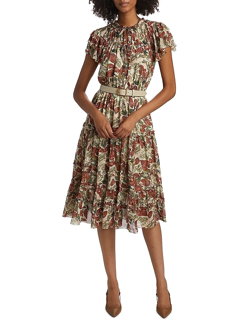 Painterly Tiered Ruffled Dress