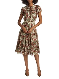 Painterly Tiered Ruffled Dress