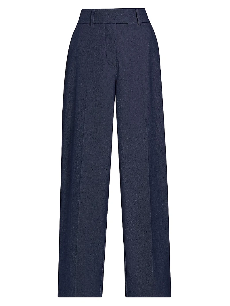Stretch Denim Wide-Leg Pants