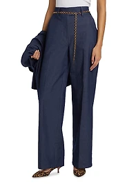 Stretch Denim Wide-Leg Pants